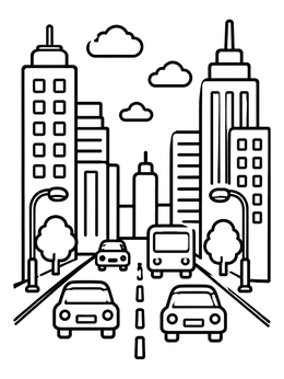 Free printable Busy Downtown City Street coloring page