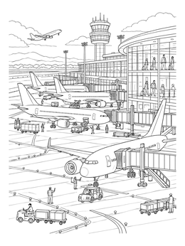 Free printable Busy International Airport Terminal coloring page