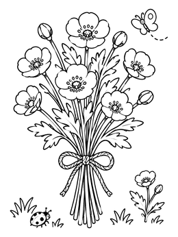 Free printable Buttercup Bouquet With Twine Bow coloring page