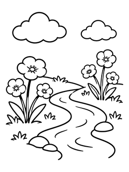 Free printable Buttercups By The Flowing Stream coloring page