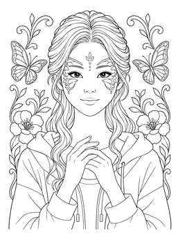 Free printable Butterfly Face Paint Portrait coloring page