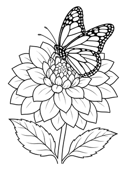 Free printable Butterfly On Blooming Dahlia Flower coloring page