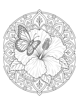 Free printable Butterfly On Hibiscus Flower Mandala coloring page