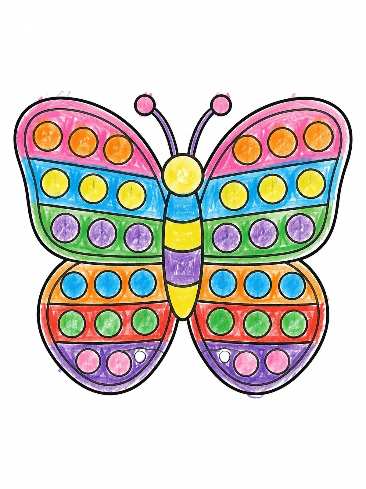 Colored example of the Butterfly Shaped Pop It Toy coloring page
