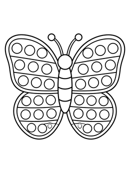 A butterfly pop it fidget toy coloring page with circular bubbles on symmetrical wings.