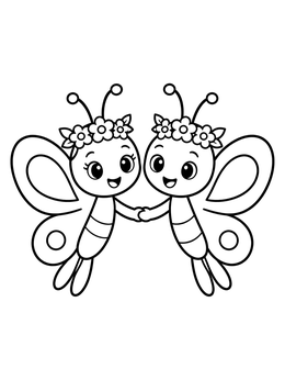Free printable Two Cute Butterflies Holding Hands coloring page