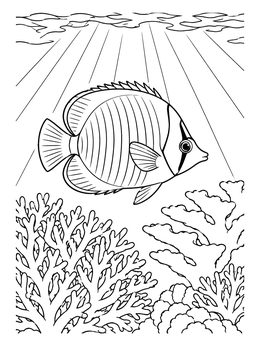 Free printable Butterflyfish Over Sunlit Coral Reef coloring page