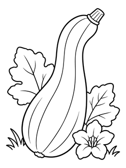Free printable Butternut Squash With Blossom And Leaves coloring page