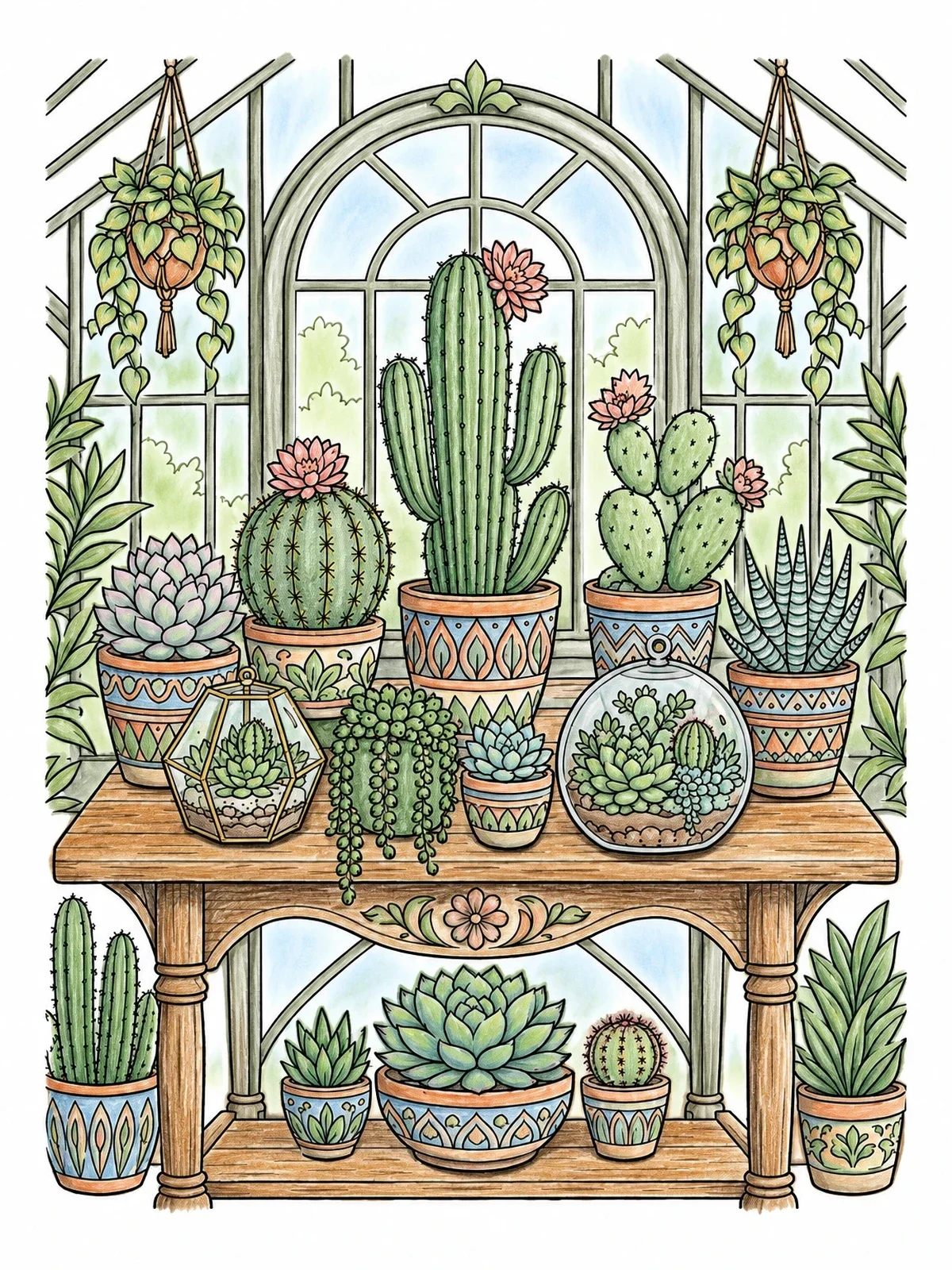 Colored example of the Greenhouse Cactus And Succulent Collection coloring page