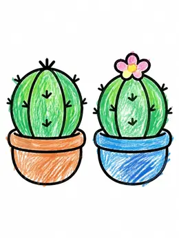 Two Cute Round Potted Cacti – Cactus Coloring Page