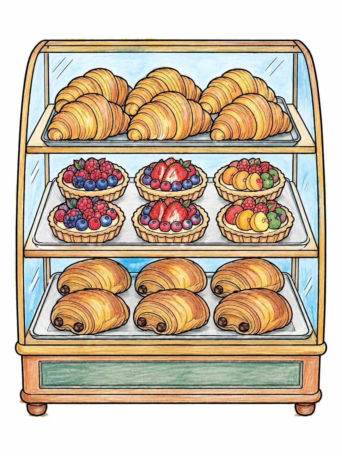 Colored example of the Bakery Pastry Display Case coloring page