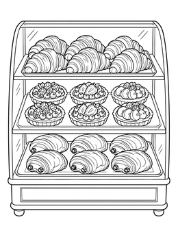Free printable Bakery Pastry Display Case coloring page