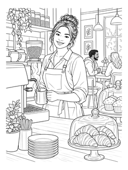Free printable Barista At The Espresso Counter coloring page