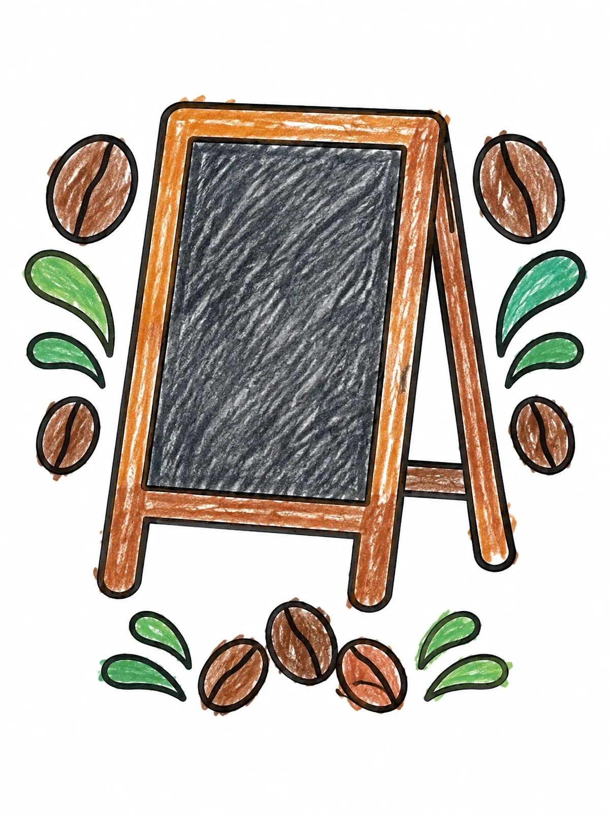 Colored example of the Café Chalkboard Easel With Coffee Beans coloring page