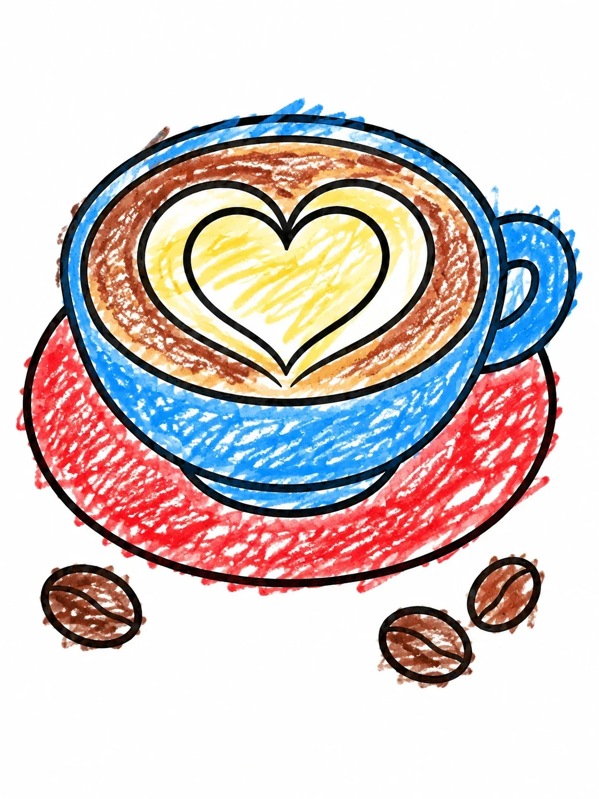 Colored example of the Cozy Coffee Cup With Heart Latte Art coloring page