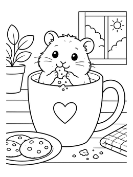 Free printable Cute Hamster In Coffee Mug coloring page