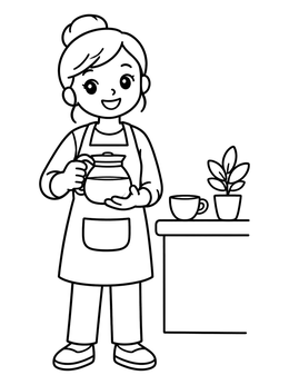 Free printable Friendly Barista Holding Coffee Pot coloring page