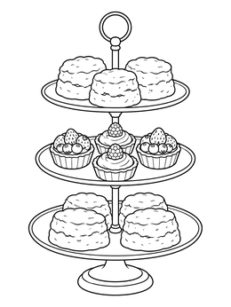 Free printable Tiered Pastry And Scone Stand coloring page