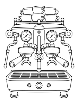 Free printable Vintage Espresso Machine With Cups coloring page