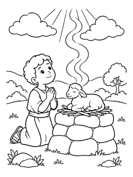 Free printable Abel Praying By Stone Altar coloring page