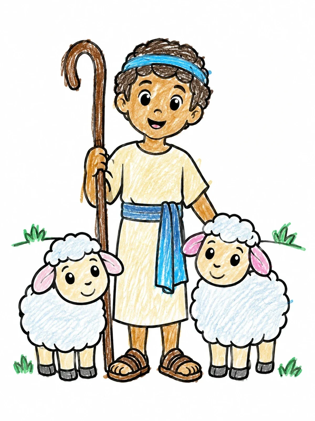 Colored example of the Young Abel With Fluffy Sheep coloring page