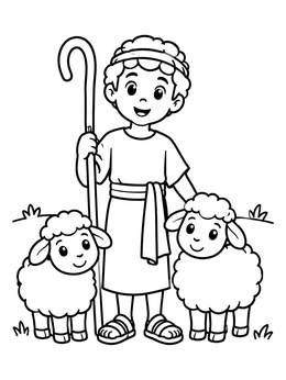 Free printable Young Abel With Fluffy Sheep coloring page
