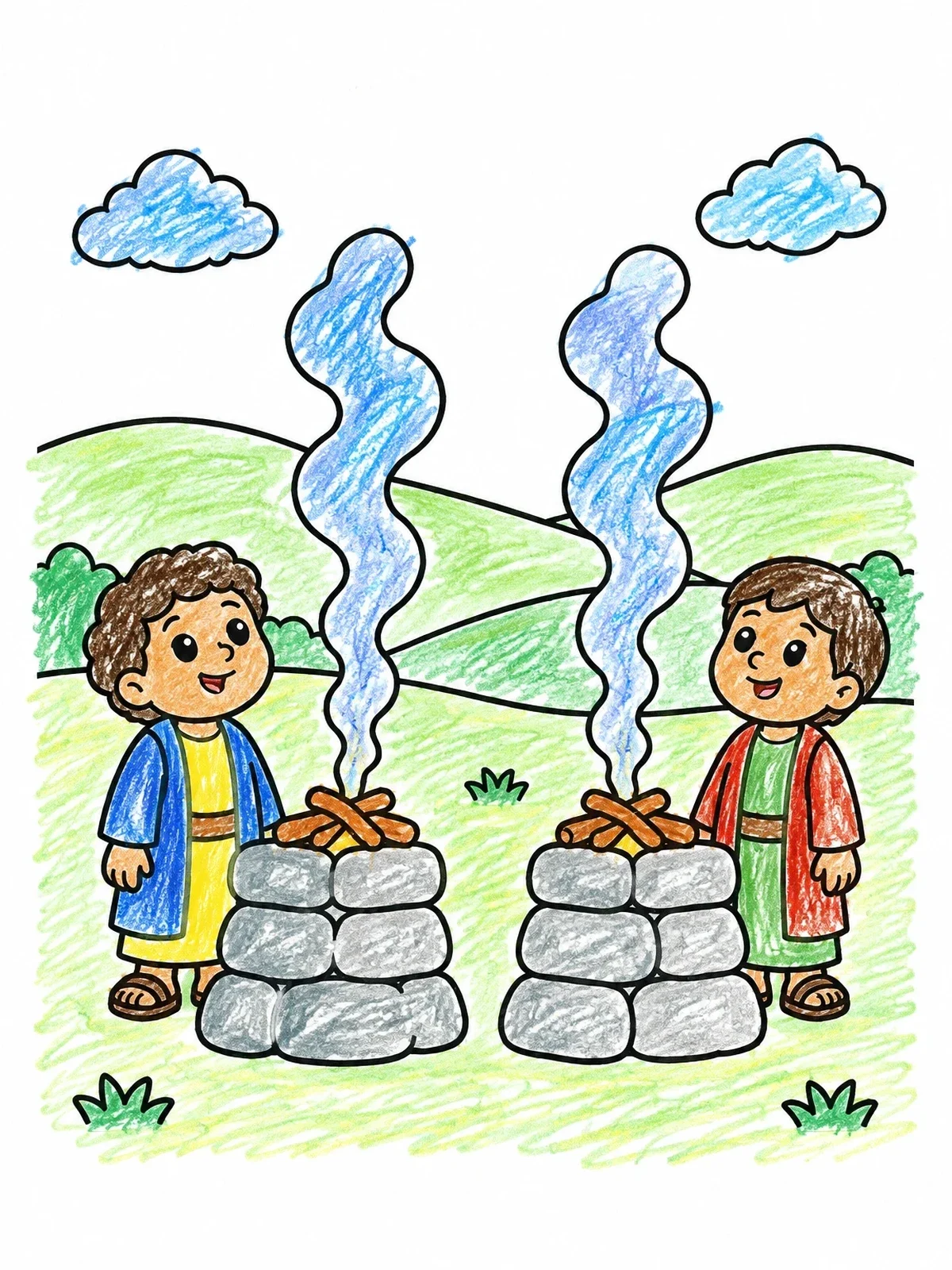 Colored example of the Cain And Abel With Stone Altars coloring page
