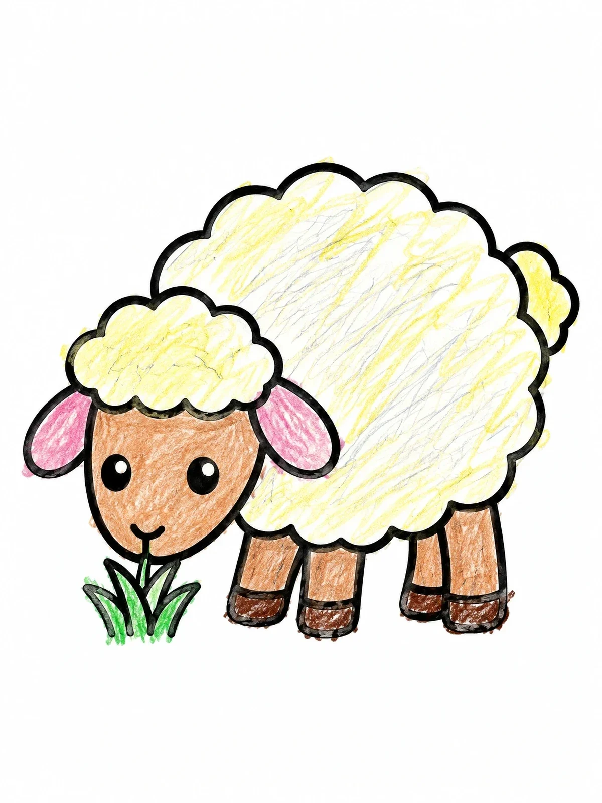 Colored example of the Fluffy Sheep Grazing Grass coloring page