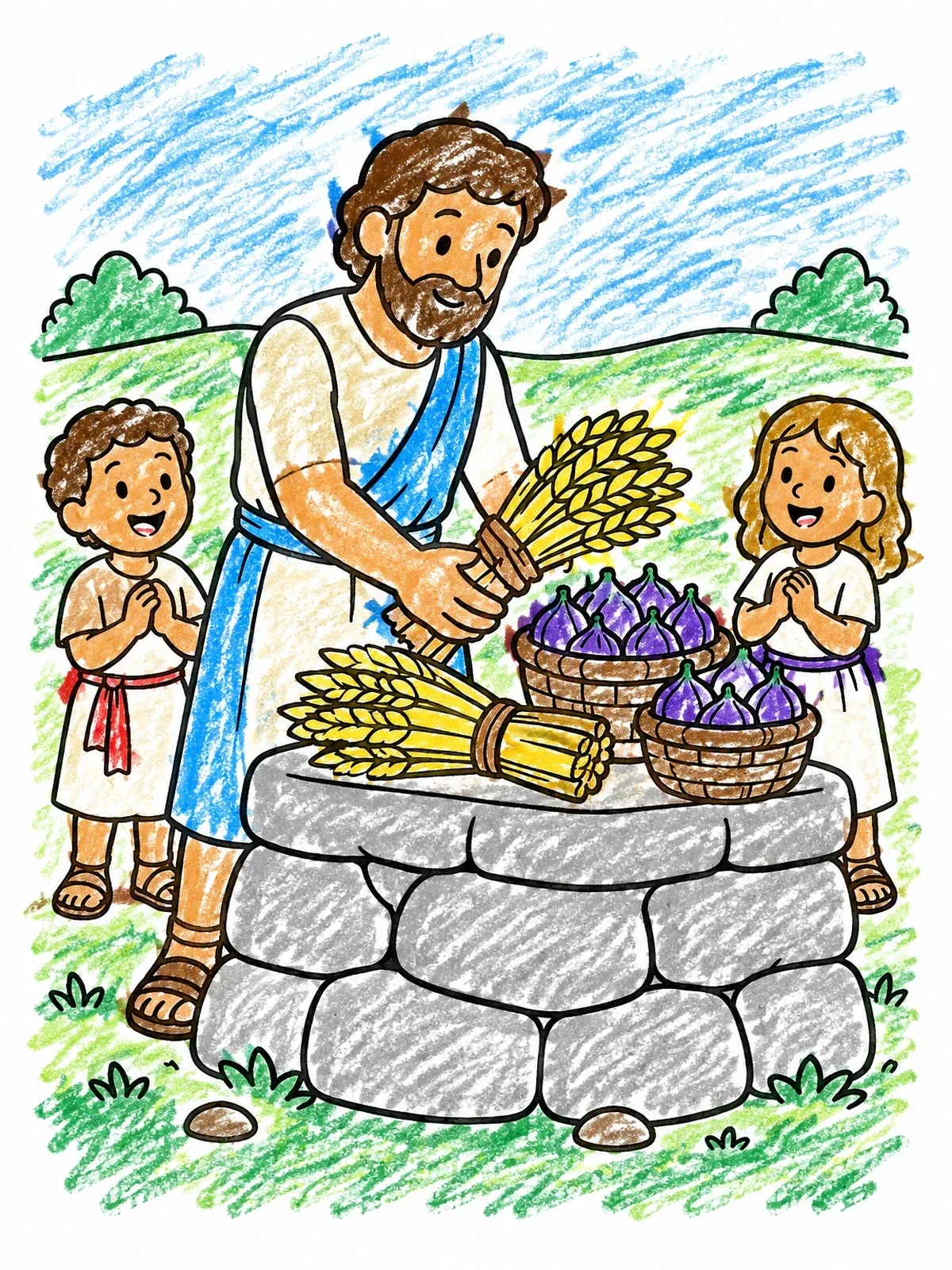Colored example of the Harvest Offering At The Altar coloring page