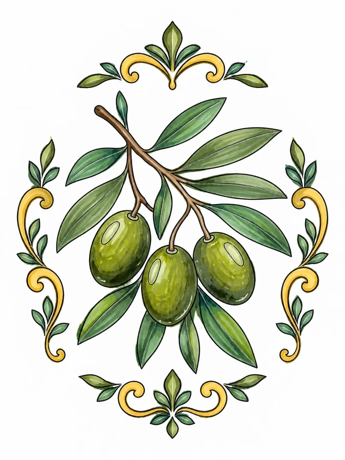 Colored example of the Olive Branch With Ornamental Border coloring page