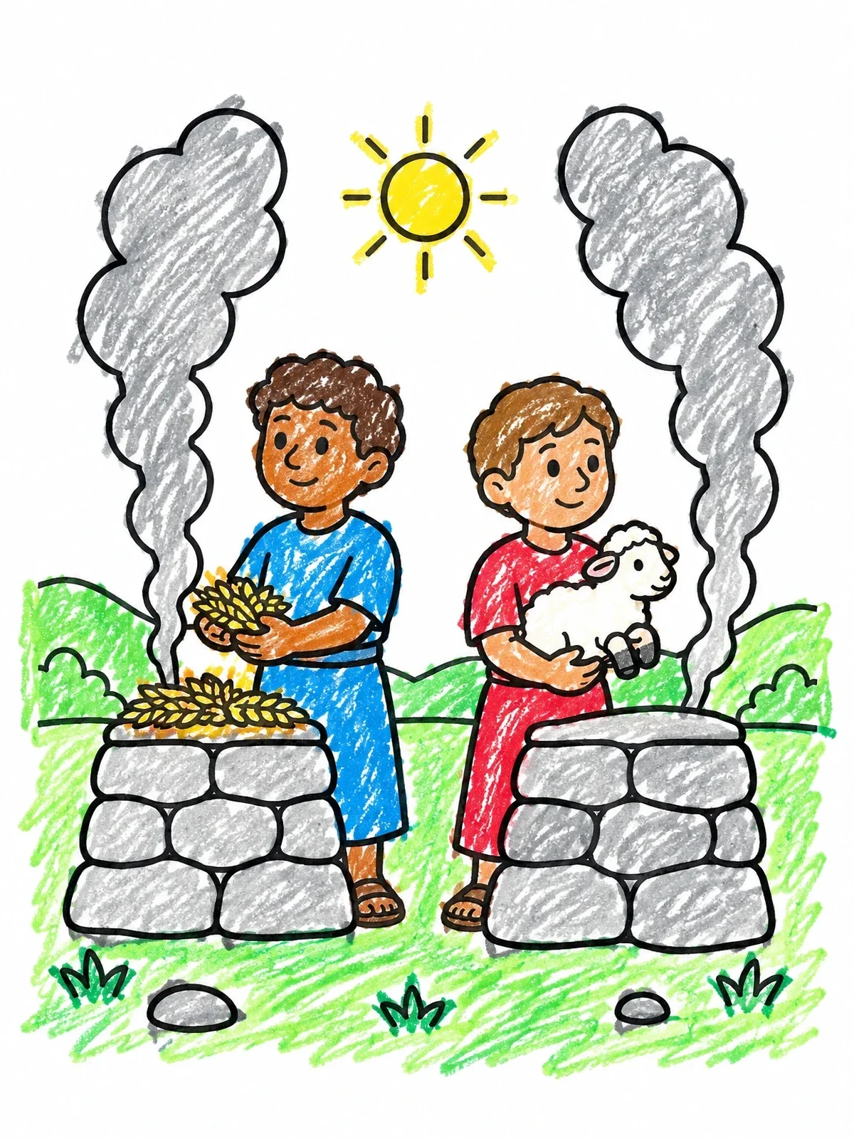 Colored example of the Cain And Abel With Altars coloring page