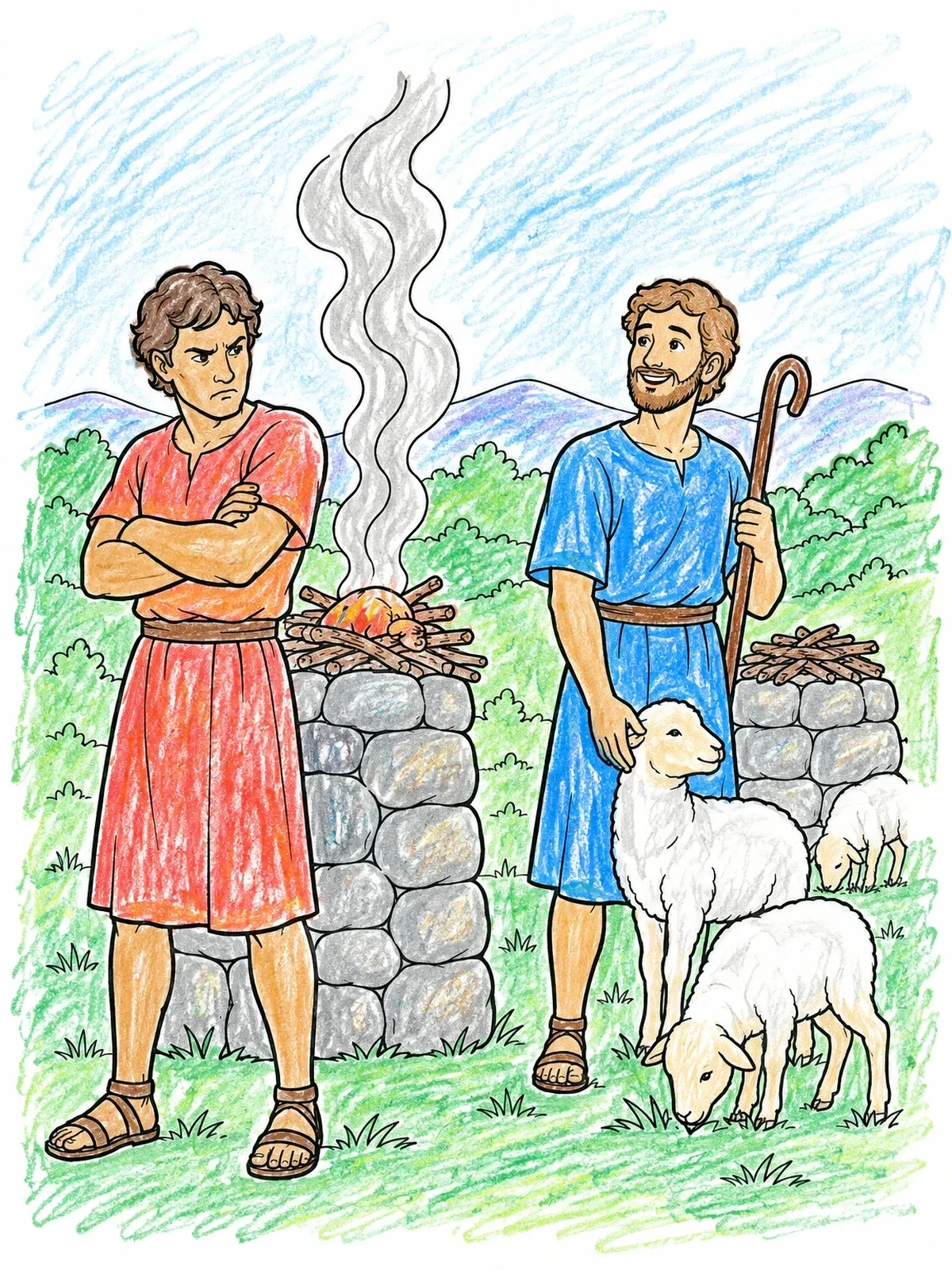 Colored example of the Cain And Abel With Stone Altars coloring page