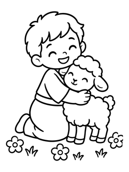 Free printable Young Abel Hugging A Lamb coloring page