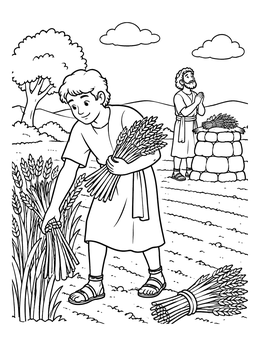 Free printable Cain Gathering Grain In The Field coloring page