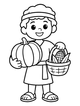 Free printable Cain With Pumpkin And Corn Basket coloring page