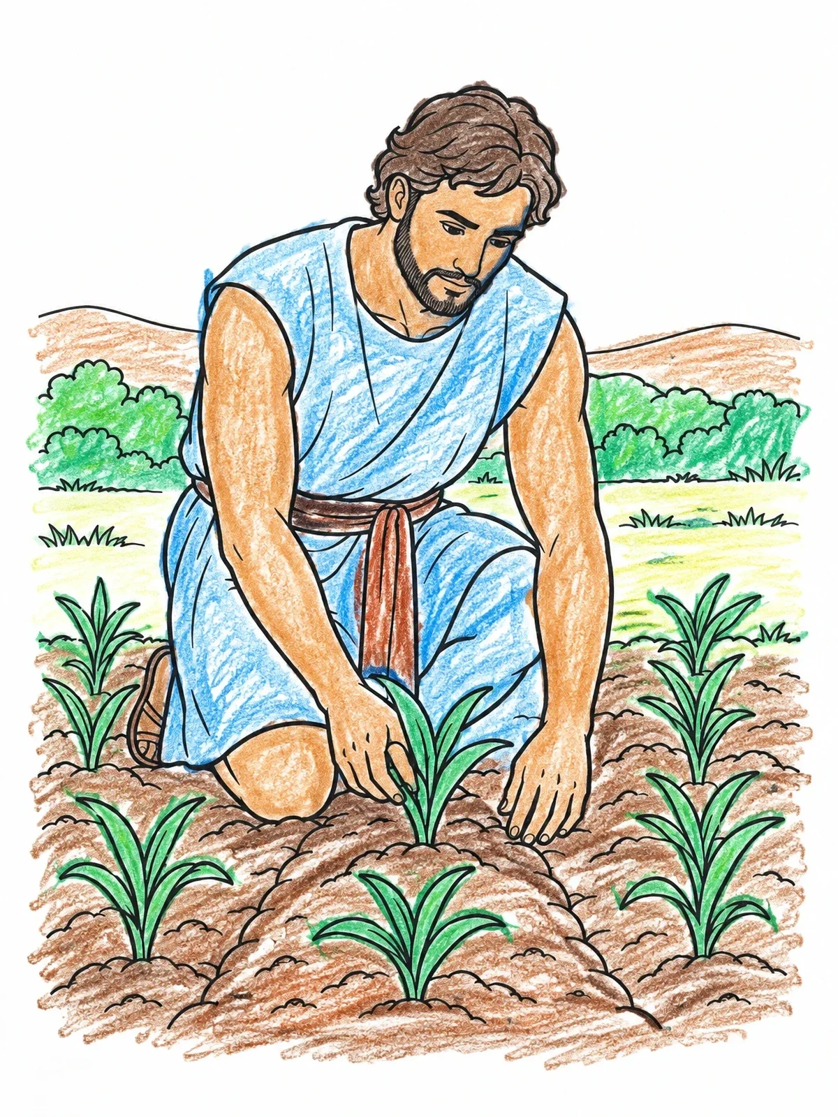 Colored example of the Cain Tending Crops In The Field coloring page