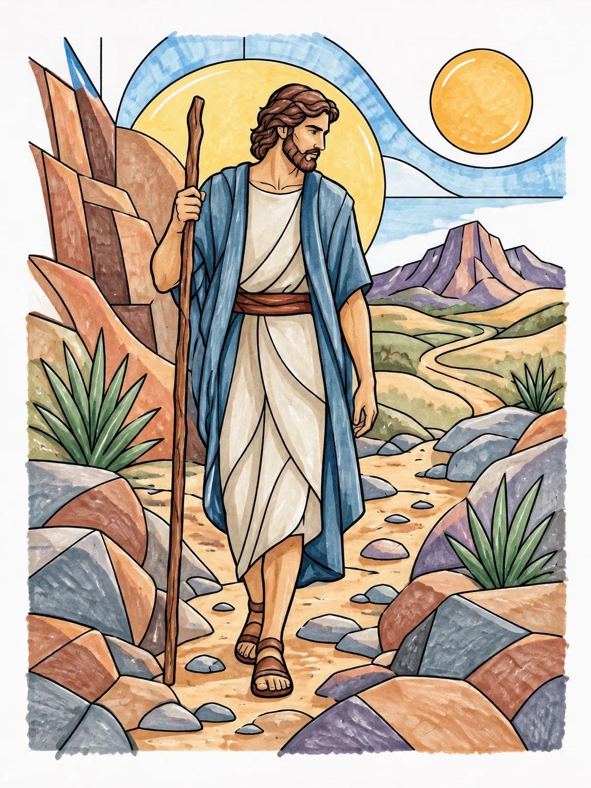 Colored example of the Cain Wandering In The Wilderness coloring page