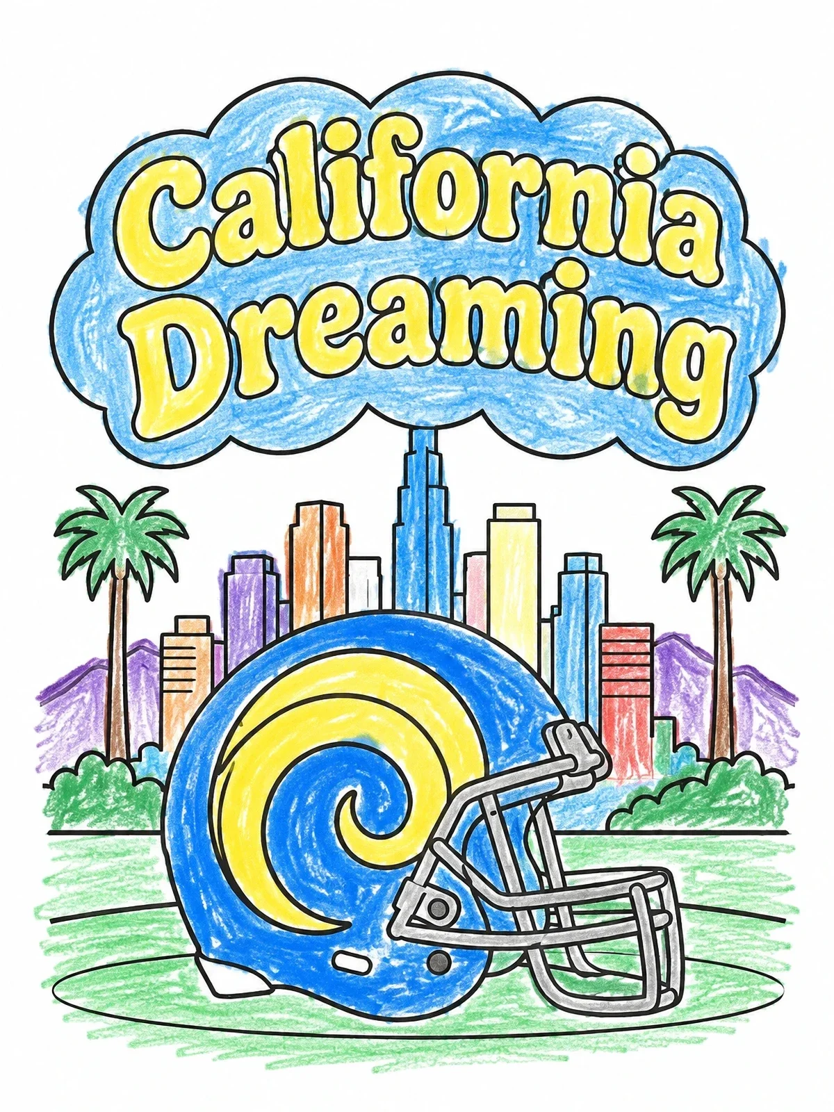 Colored example of the California Dreaming Football Helmet In Los Angeles coloring page