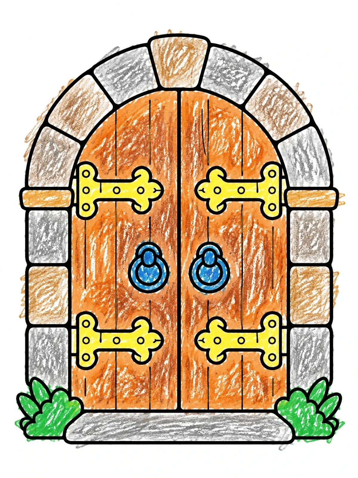 Colored example of the Arched Wooden Mission Doors coloring page