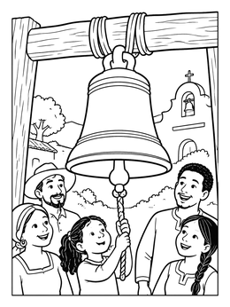 Free printable Family Ringing The Mission Bell coloring page
