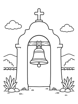 Free printable Historic Mission Bell In Archway coloring page