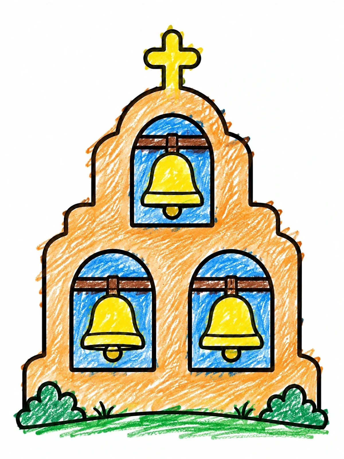 Colored example of the Mission Bell Wall With Cross coloring page