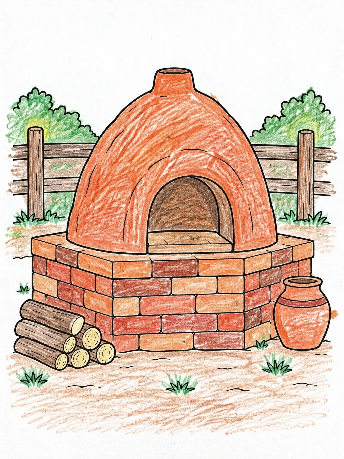 Colored example of the Traditional Adobe Horno Oven coloring page