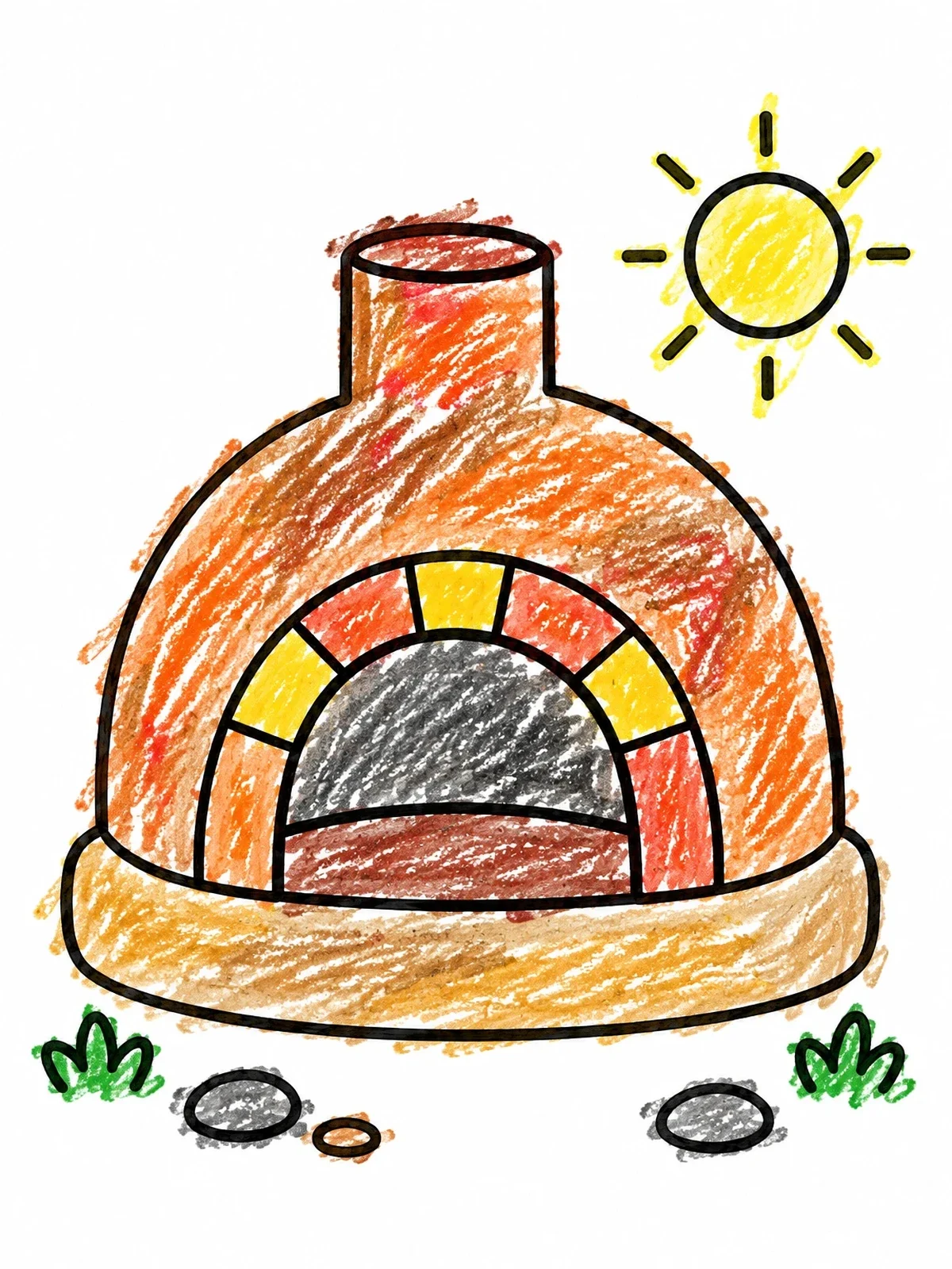 Colored example of the Traditional Horno Clay Oven coloring page
