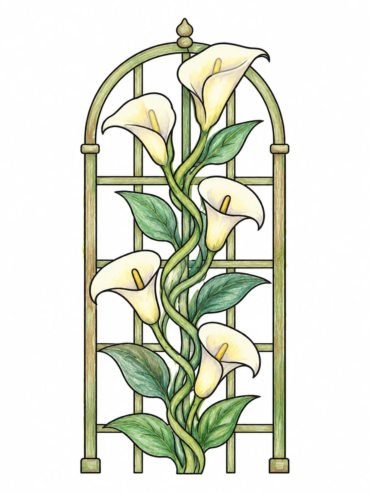 Colored example of the Calla Lilies On Arched Trellis coloring page