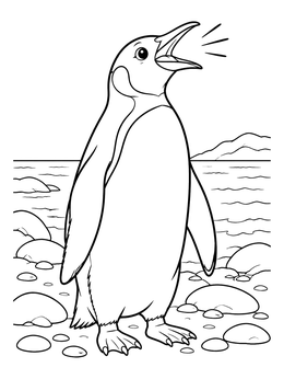 Free printable Calling King Penguin On Stony Shore coloring page