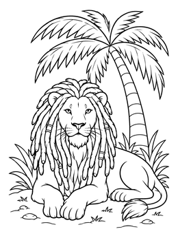 Free printable Calm Rasta Lion Under Palm Tree coloring page