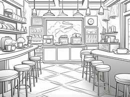 Simple Cafe Coloring For Kids - Coloring Page