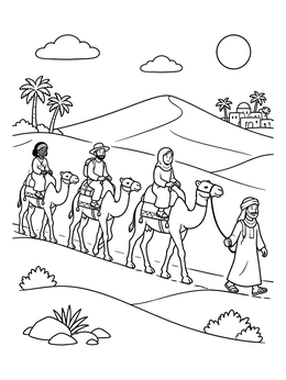 Free printable Camel Caravan In The Desert coloring page
