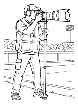 A sports photographer with a telephoto lens on this camera coloring page.